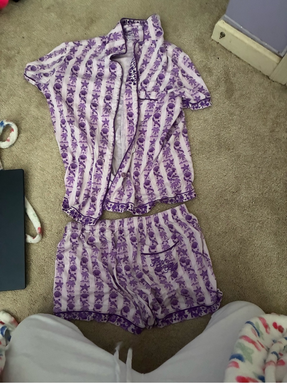 Purple pink palm puff pjs!